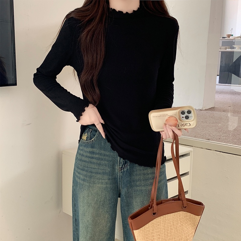 Áo Thun Tay Dài Cổ Cao Lót Lông Cừu Dày Dặn Thời Trang Thu Đông 68260 Cho Nữ