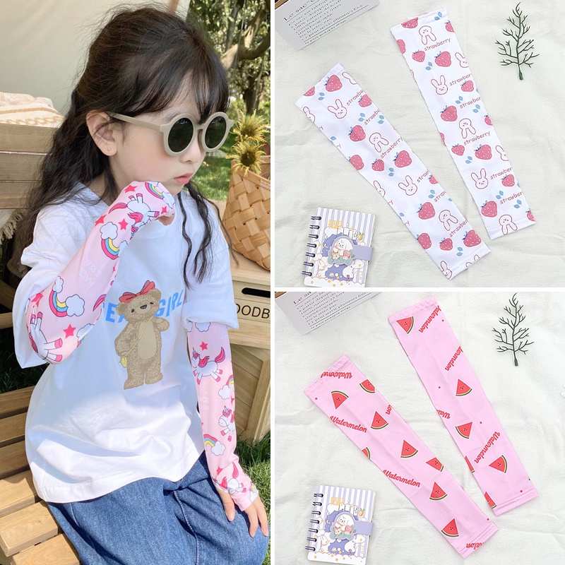 1 Cặp Găng Tay Chống Nắng Tia uv Họa Tiết Hoạt Hình Dễ Thương Dành Cho Bé Gái 3-12 Tuổi