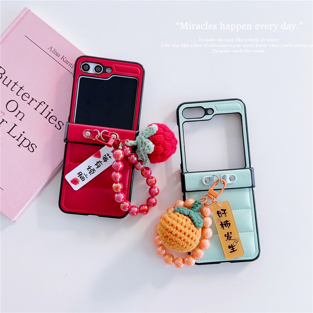 Dễ Thương Hàn Quốc Kawaii Đan Móc Dệt Tay Hạt Pendent Case Cho Galaxy Z Flip7 Flip6 Zflip6 Flip 5 Z 