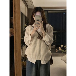 Hai Bộ Quần Xuân Thu  Kiểu Mới Gấp Mặc Vest Dệt Kim Trắng Học Viện Phong Cách Bên Trong Áo Sơ Mi Mã Giáp Nữ
