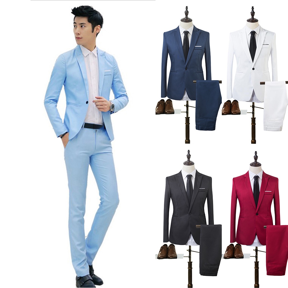 Bộ Áo Khoác blazer + Quần Tây Dáng Ôm Thời Trang Công Sở Lịch Lãm Cho Nam