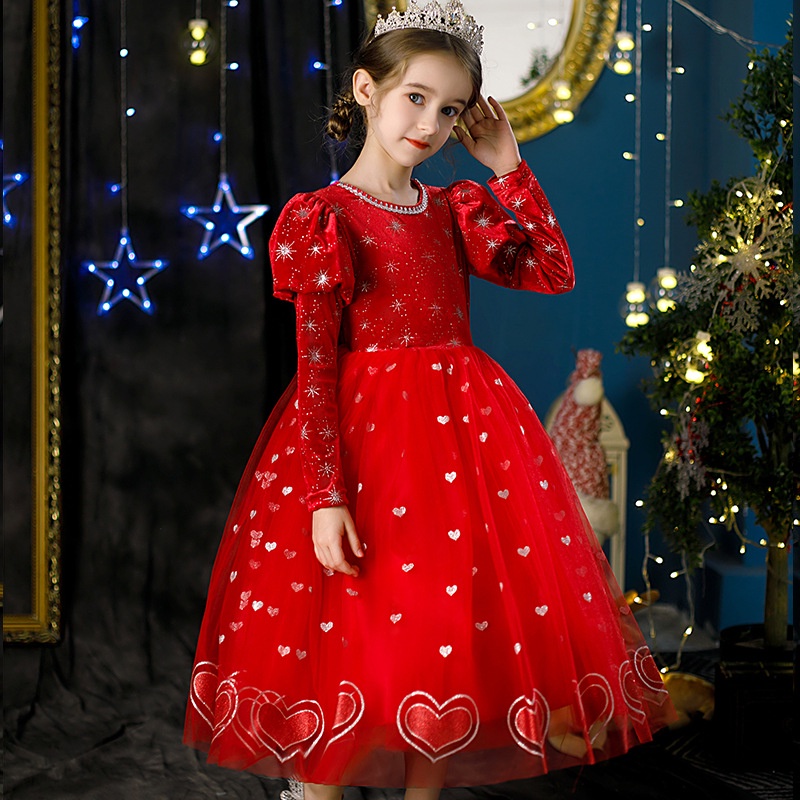 Mới Đầm Tay Dài Phối Lưới Thời Trang Giáng Sinh / halloween Cho Bé Gái