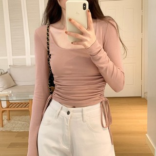 Áo Thun Tay Dài Cổ Vuông Dây Rút Thời Trang Mùa Thu Cho Nữ 67686