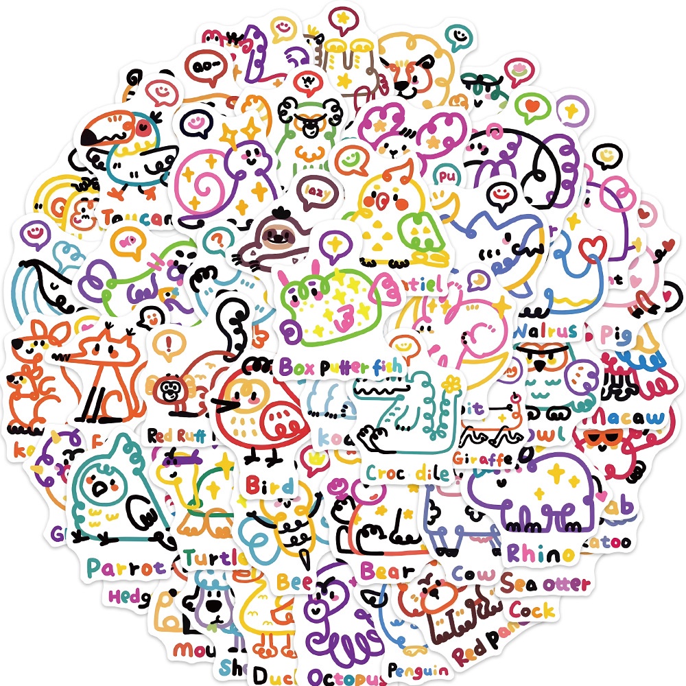 Bộ 50 Miếng Dán Hình Động Vật Hoạt Hình Dễ Thương Trang Trí Sổ Tay Ghi Ta Sổ Tay Hành Lý