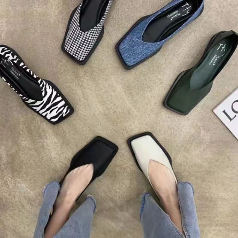 Giày Búp Bê Gót Thấp Mũi Vuông Phong Cách retro Pháp Thời Trang Xuân 2022 Cho Nữ