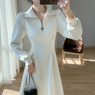 Váy Nữ Kiểu Pháp Polo Cổ Đông Đầm Nữ Xuân Thu Ôn Nhu Cao Cấp Cảm Giác Thắt Lưng Ôm Eo Dành Cho Bạn Gái