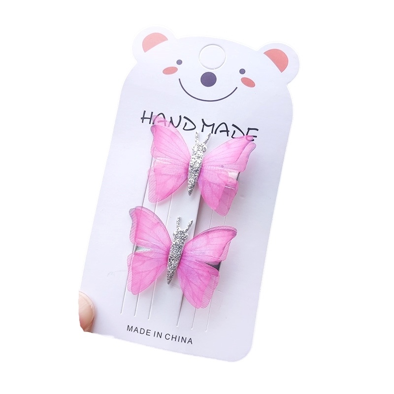 Set 2 Kẹp Tóc Vải Tuyn Hai Lớp Hình Bướm Nhiều Màu Dễ Thương Cho Bé Gái