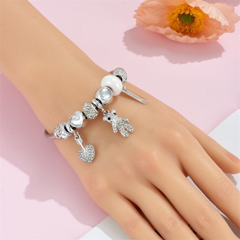 Xiaoboacc Vòng Tay Chuỗi Hạt Bằng Thép Không Gỉ Hình Mèo May Mắn Đính Kim Cương Sang Trọng Cho Nữ