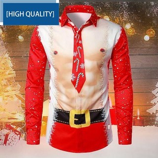 Áo sơ mi nam in hình ông già noel cơ bắp xấu xí màu xanh lá cây