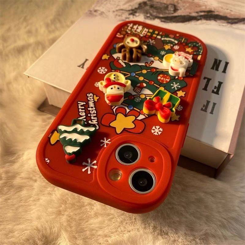 Ốp Điện Thoại Thiết Kế Lỗ Tròn Màu Trơn Hình Búp Bê Giáng Sinh 3d Cho iphone 12 13 14 15 11 pro max ggzxz