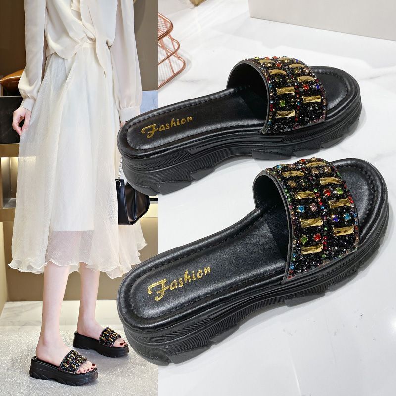 Dép Cao Gót Đế Dày Đính Kim Sa Size Lớn 35-42 Thời Trang Mùa Hè Cho Nữ 41