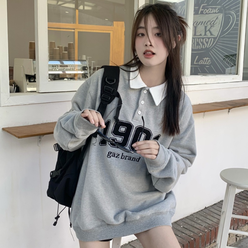 Áo Sweater Tay Dài Cổ polo Thêu Họa Tiết Thời Trang Hàn Quốc Cho Nữ
