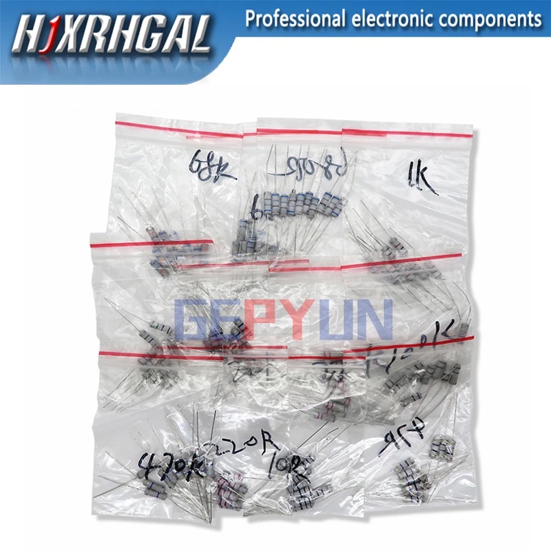 Set 200 Linh Kiện Điện Trở 1W 5% 20 Giá Trị 10 ohm-1M 22R 47R 100R 220R 470R 1K 4.7K 100K ohm Chuyên