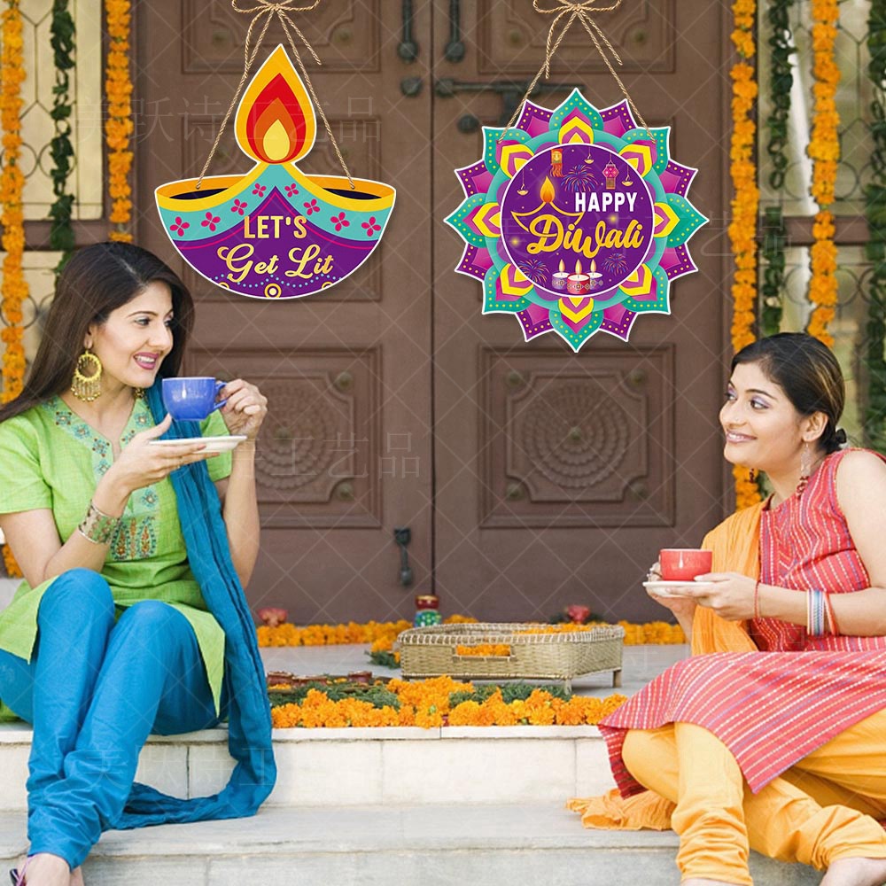 2025 Deepavali Vật phẩm trang trí Happy Diwali Lễ hội Trang trí tiệc Diwali Cửa treo Mặt dây chuyền 