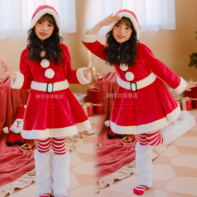 Đầm Công Chúa Tay Dài Phồng Màu Đỏ In Họa Tiết Ông Già Noel Dễ Thương Thời Trang Mùa Đông Cho Bé Gái