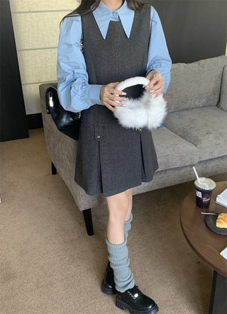 Áo sơ mi len không tay xếp ly thời trang sành điệu 69632