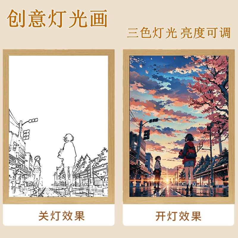 Tranh Vẽ Cô Gái anime Có Đèn Ngủ Độc Đáo Làm Quà Tặng Sinh Nhật / Giáng Sinh / Valentine