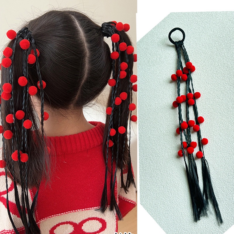 1 Dây Cột Tóc Đuôi Ngựa Đính Tóc Giả Nhiều Màu Dễ Thương Cho Bé Gái