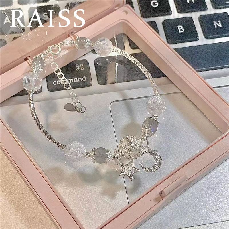 Vòng Tay Y2K Pha Lê Mặt Trăng Sao Zircon Vòng Tay đính Cườm Khí Chất ThờI Trang Thanh Lịch Lắc Tay Bạc