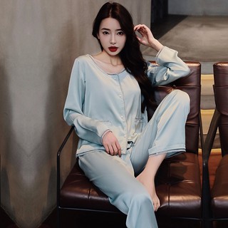 Bộ Đồ Ngủ Lụa Phối Ren Cổ Tròn Gợi Cảm Dành Cho Nữ