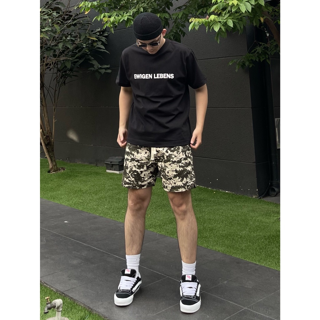 Quần short đùi kaki camo EWIGEN, chất liệu thoáng mát , lưng thun chắc chắn , dây rút cotton , màu camo sáng