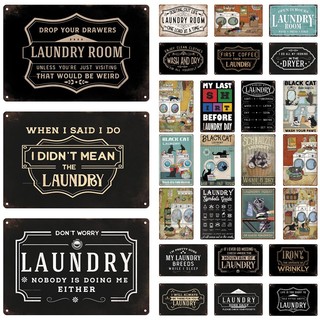 Bảng hiệu kim loại thiếc in chữ laundry vintage vui nhộn mở 24 giờ trang trí nhà cửa