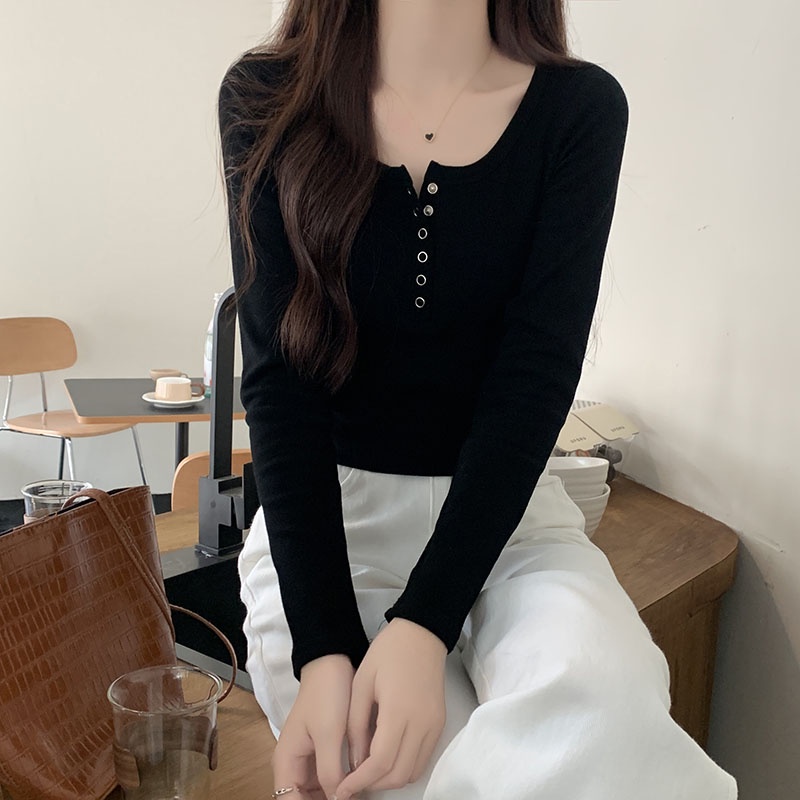 Áo Thun Cổ Tròn Tay Dài Cài Nút Thời Trang Thu Đông Dành Cho Nữ 68289