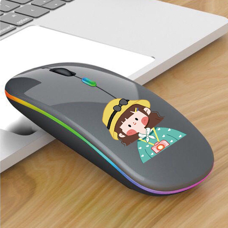 Dễ Thương Chuột Không Dây 2.4g usb bluetooth 1600dpi Có Đèn Led Hình Hoạt Họa Cho Máy Tính Bảng / Điện Thoại / ipd
