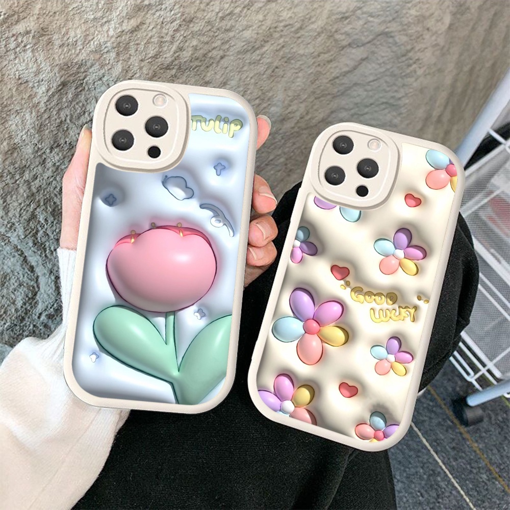 Ốp Điện Thoại Silicon Dẻo Họa Tiết Hoạt Hình Bông Hoa Xinh Xắn Cho iphone 14 plus 15 pro max ty22