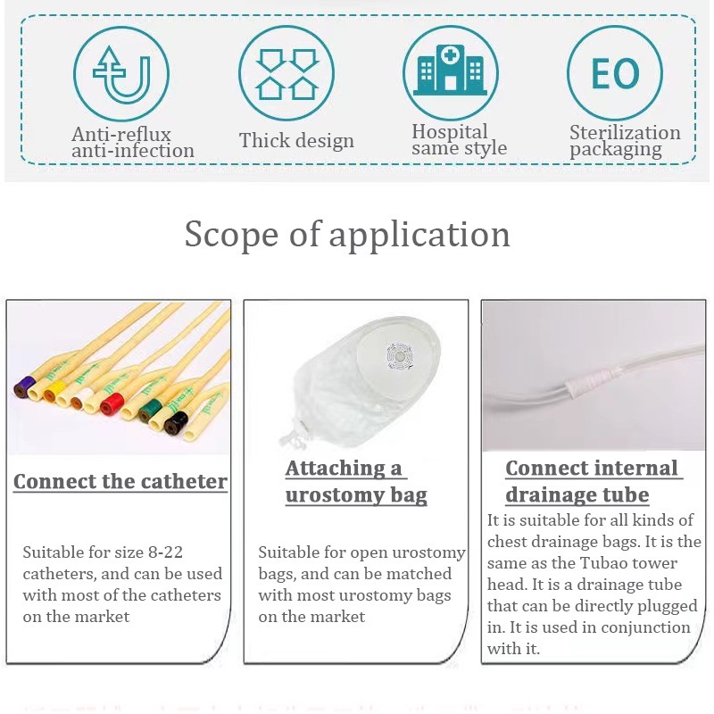 Túi thoát nước dùng một lần Dây buộc ống thông Túi đựng nước tiểu được kết nối với túi đựng nước tiểu/Xô đựng nước tiểu/Ngăn ngừa dòng chảy ngược ống thông nước tiểu 1000ml & 500ml