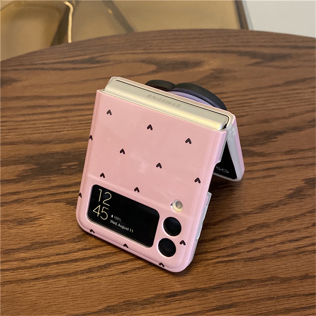 Dễ Thương Bao Da Điện Thoại Nắp Gập Mềm Tích Hợp Gương Họa Tiết Trái Tim Đáng Yêu Cho galaxy zflip4 5g z flip4 flip3 zflip4 flip3