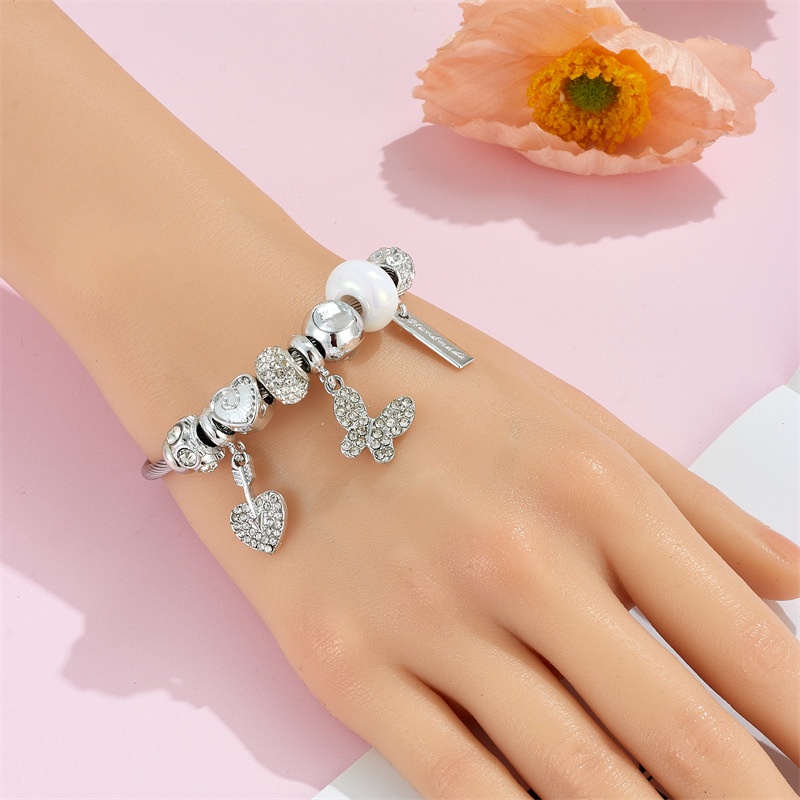 Xiaoboacc Vòng Tay Chuỗi Hạt Bằng Thép Không Gỉ Hình Mèo May Mắn Đính Kim Cương Sang Trọng Cho Nữ