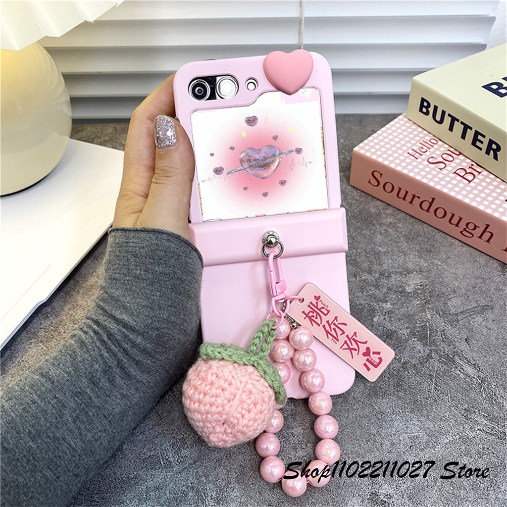 Dễ Thương Hàn Quốc Đan Móc Đào Tay Dệt Hạt Pendent Case Cho Galaxy Z Flip5 Flip 5 6 Flip6 Zflip 6 Z 