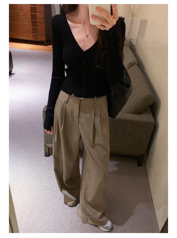 Áo cardigan Dệt Kim Cổ v Dáng Ôm Dài Tay Phong Cách retro 69080