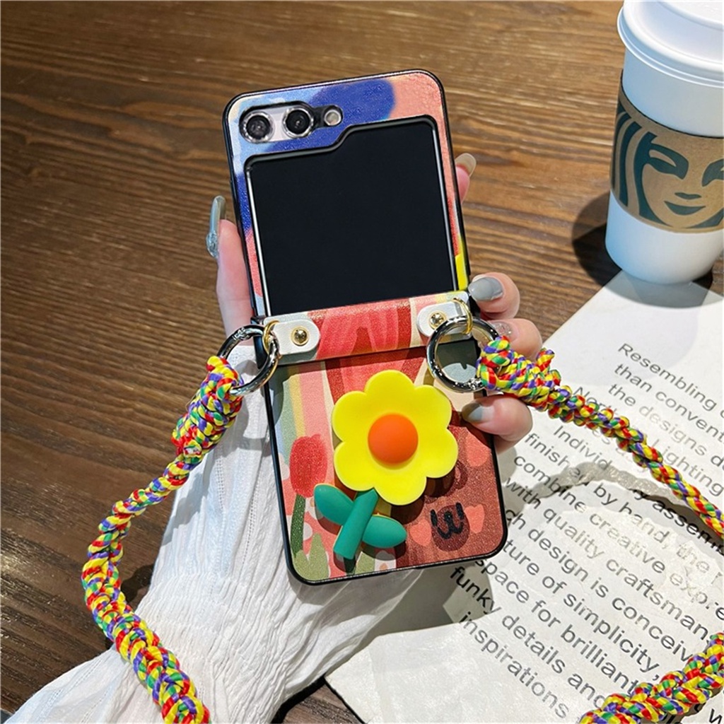 Ốp Điện Thoại Họa Tiết Hoa Dễ Thương Cho samsung galaxy z flip3 z flip4 zflip 5 Flip5