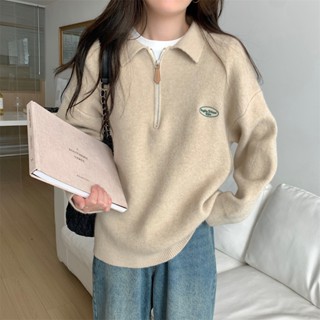 Áo sweater Mềm Dáng Rộng Phối Khóa Kéo Cá Tính 68393