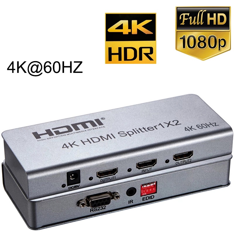 Bộ chia HDMI 4K 60hz HDMI2.0 3D HDR EDID RS232 HDCP2.2 1X2 Bộ chia HDMI Bộ chuyển đổi Video 1 trong 