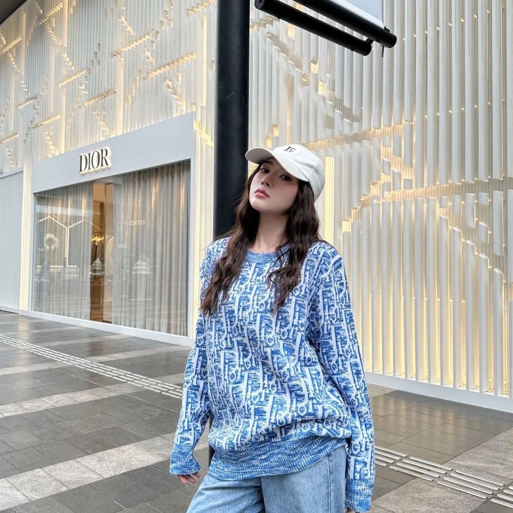 Áo Sweater Dệt Kim Cổ Tròn In Chữ Thời Trang Thu Đông Cho Nam Và Nữ