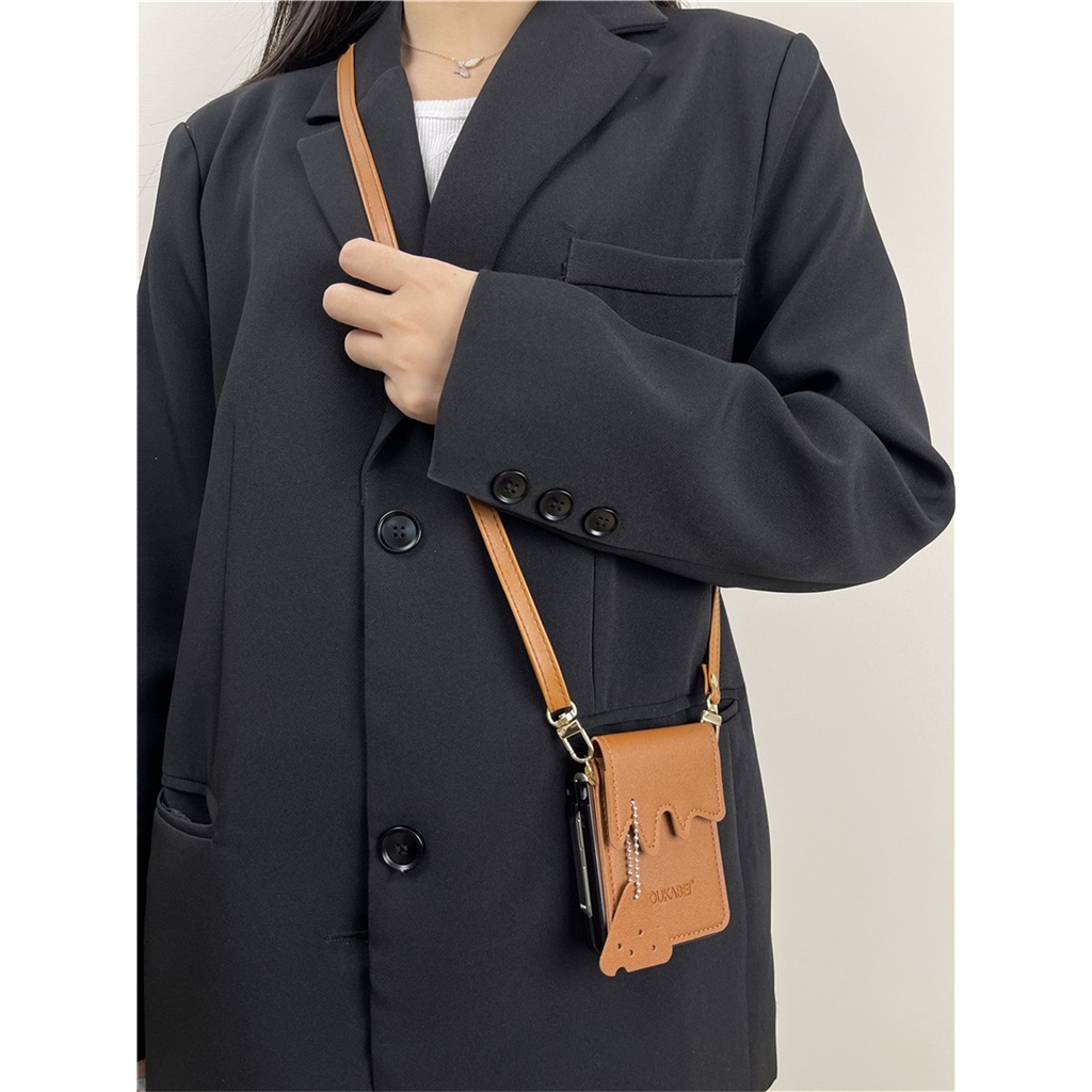 Bao Da Điện Thoại Sang Trọng Có Dây Đeo Chéo Cho samsung galaxy z flip 3 4 5g z flip3 zflip4 Ốp