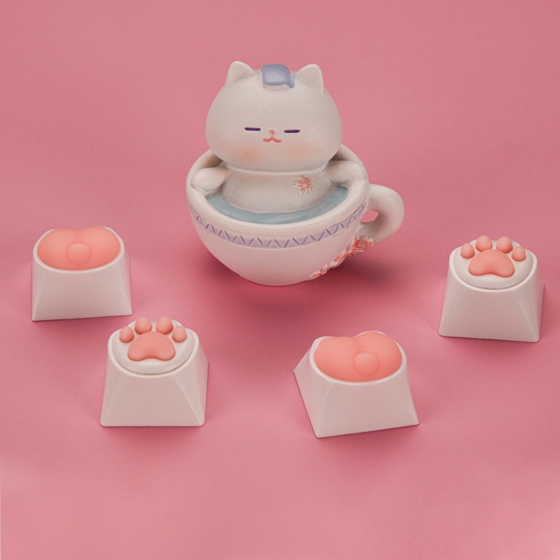 Nút Bàn Phím Cơ silicone Dẻo Hình Chân Mèo Màu Hồng Đáng Yêu
