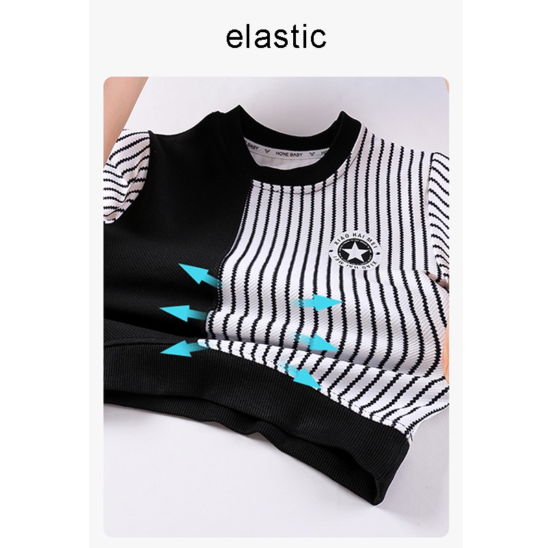 Áo Hoodie Cổ Tròn Họa Tiết Kẻ Sọc Thời Trang Xuân Thu Dễ Thương Cho Bé Trai