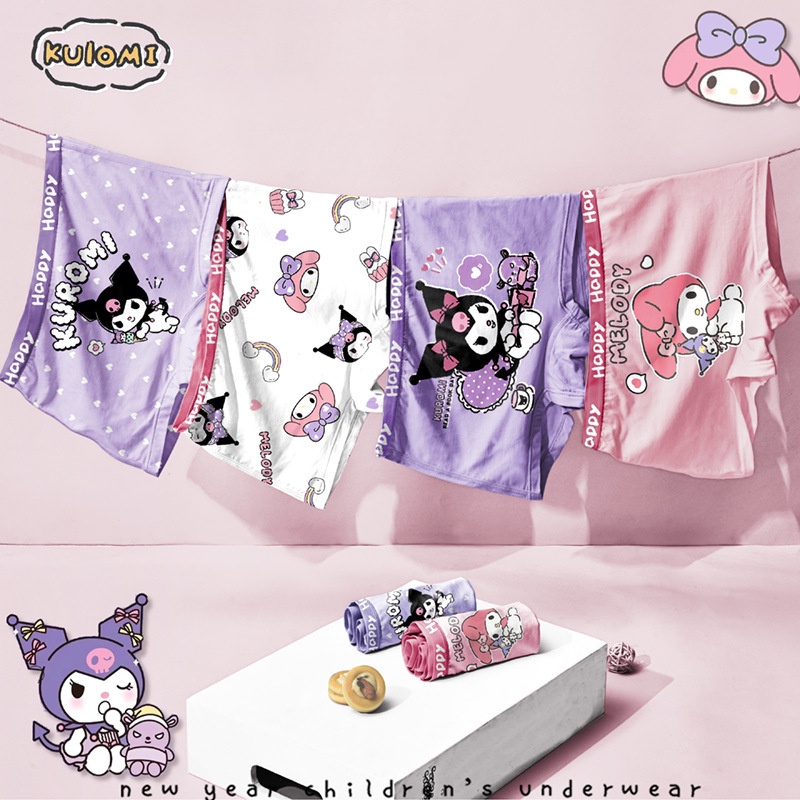 SANRIO Dễ Thương Bộ 4 Quần Lót cotton In Hoạt Hình my melody kuromi Đáng Yêu Dành Cho Bé Gái