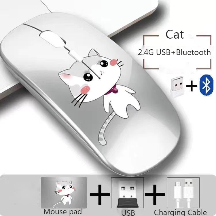 Dễ Thương Chuột Không Dây 2.4g usb bluetooth 1600dpi Có Đèn Led Hình Hoạt Họa Cho Máy Tính Bảng / Điện Thoại / ipd