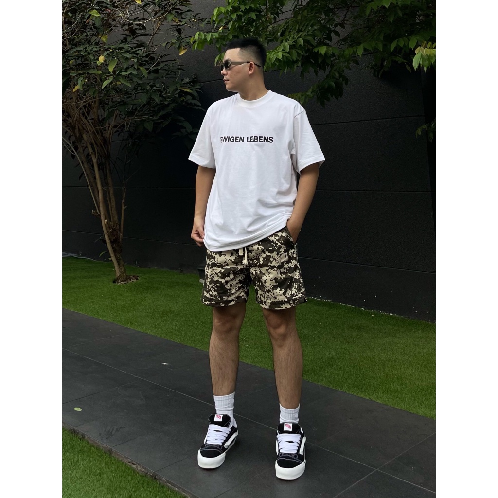 Quần short đùi kaki camo EWIGEN, chất liệu thoáng mát , lưng thun chắc chắn , dây rút cotton , màu camo sáng