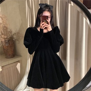 Váy Nữ Chât Nhung Kiểu Mới Nhất Phong Cách Mùa Thu Đông, Váy Đen Kiểu Tây, Thắt Lưng, Che Bụng Tôn Dáng
