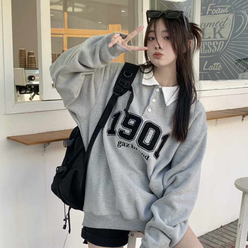 Áo Sweater Tay Dài Cổ polo Thêu Họa Tiết Thời Trang Hàn Quốc Cho Nữ