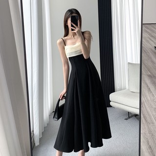 Váy Lưng Màu Đen, Thiết Kế Mới Mùa Hè, Thắt Lưng, Khí Chất Gầy Gò, Váy 2 Dây Tôn Dáng Tôn Eo Nữ