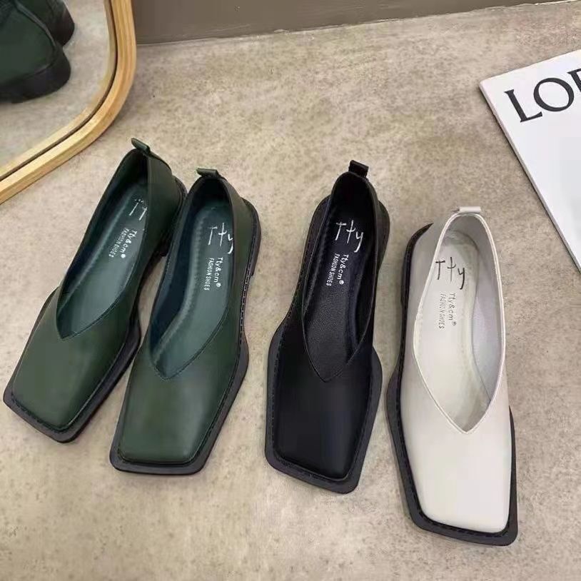 Giày Búp Bê Gót Thấp Mũi Vuông Phong Cách retro Pháp Thời Trang Xuân 2022 Cho Nữ