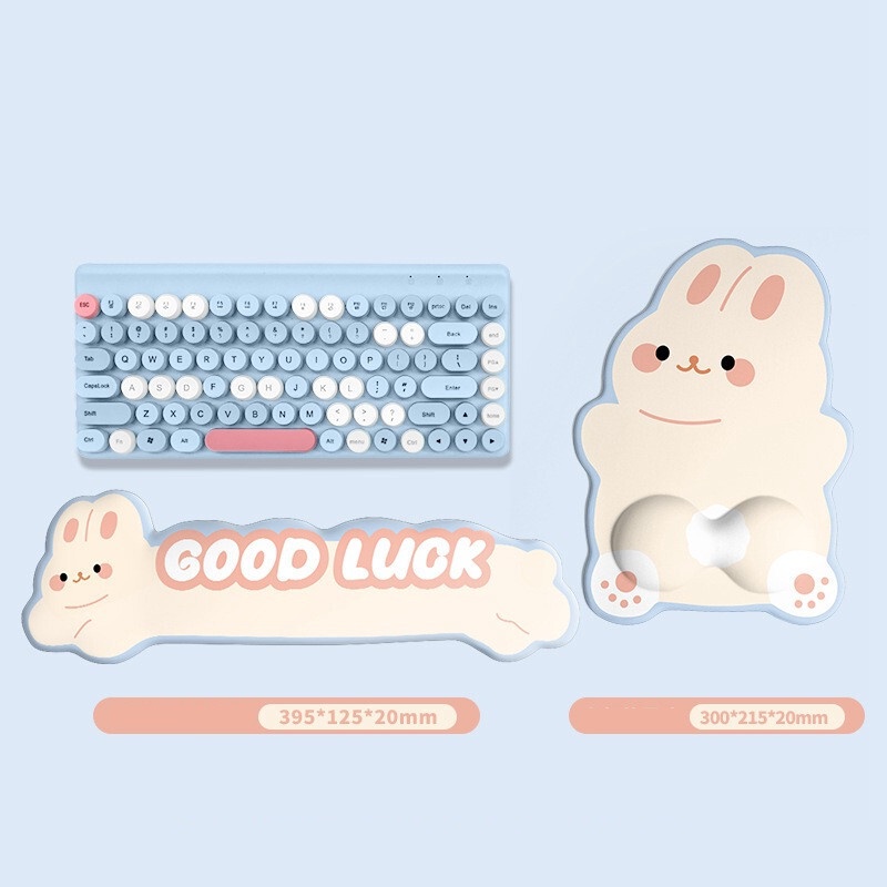 Bộ Miếng Lót Chuột Và Bàn Phím Hình Thỏ Trắng May Mắn