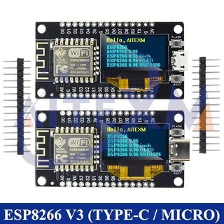 Bản Mạch Phát Triển nodemcu esp8266 v3 Màn Hình Led 0.96 inch ch340 esp-12f type-c usb Cho arduino / micropython